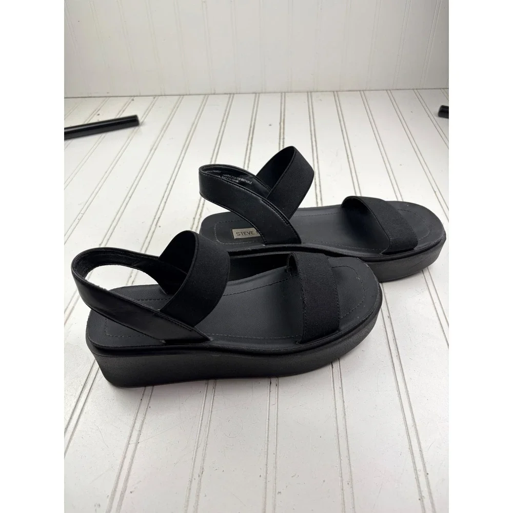 Steve Madden Jovial Black Elastic Platform Slingback Sandals Women's Size 6.5